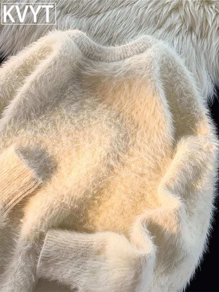 毛茸茸毛衣慵懒高级感男纯色百搭毛线衣男款冬季新款针织打底衫厚