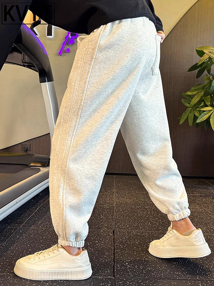 男士运动卫裤加绒加厚春秋冬季新款潮牌宽松哈伦裤子男款休闲长裤