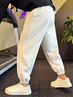 男士运动卫裤加绒加厚春秋冬季新款潮牌宽松哈伦裤子男款休闲长裤