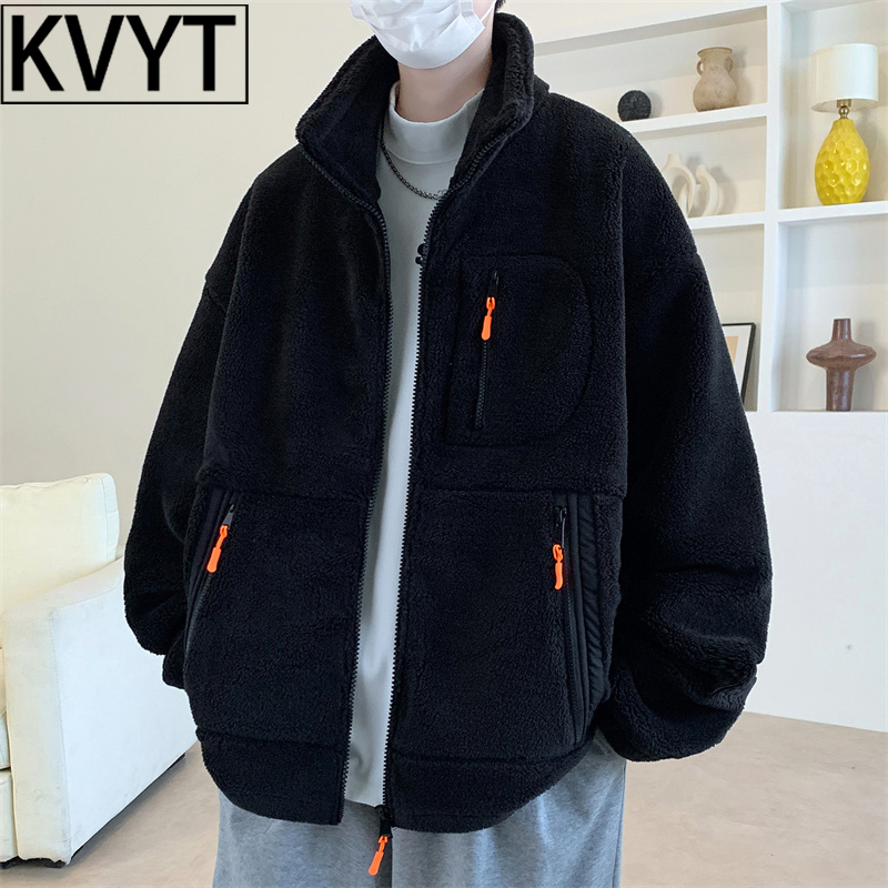 潮牌羊羔绒外套男款2025年冬季新款加厚保暖男生防风连帽立领棉服