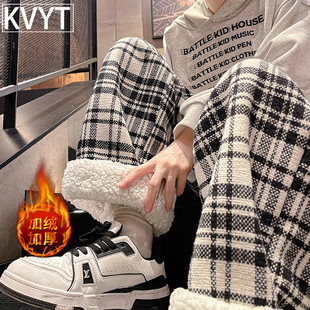 高级感男士羊羔绒裤子冬季加绒卫裤2026新款加厚保暖男裤毛呢棉裤