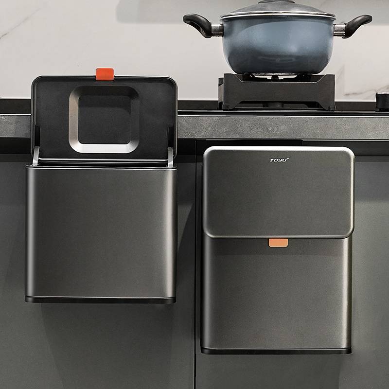 20不锈钢厨房垃圾桶带盖家用2024新款壁挂卫生间厕所厨余挂式收纳