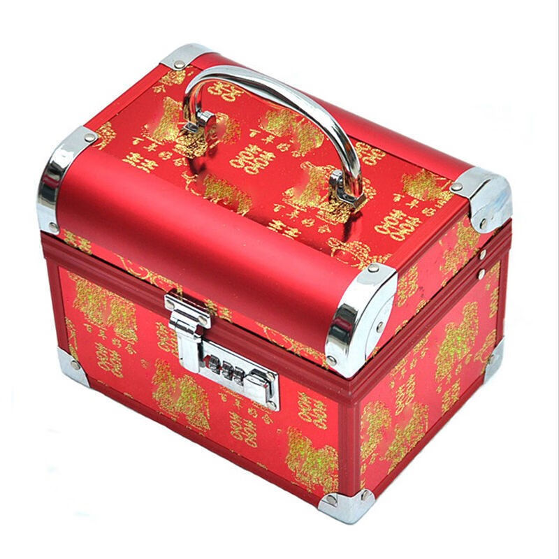 化妆盒结婚首饰盒陪嫁密码锁彩礼盒聘金新娘婚庆箱铝合金化妆箱百