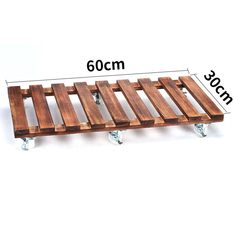 德沃多肥料碳色白轮托盘长方形60*30移动花盆托盘木质万向轮移动