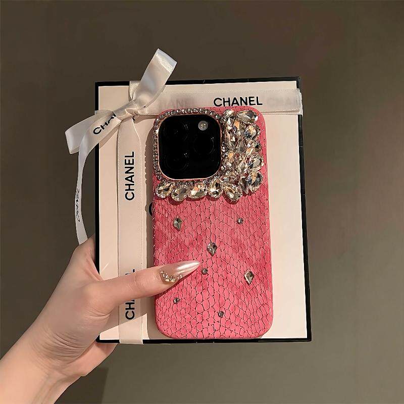 玫粉蛇纹16promax手机壳高品质适用苹果16pro新款保护套全包iphone15/14立体女式闪钻壳子硅胶13防摔时尚小众