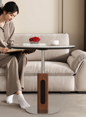 中古风升降沙发边几小户型创意设计师茶几高级感角几洽谈小圆桌子