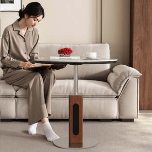 中古风升降沙发边几小户型创意设计师茶几高级感角几洽谈小圆桌子