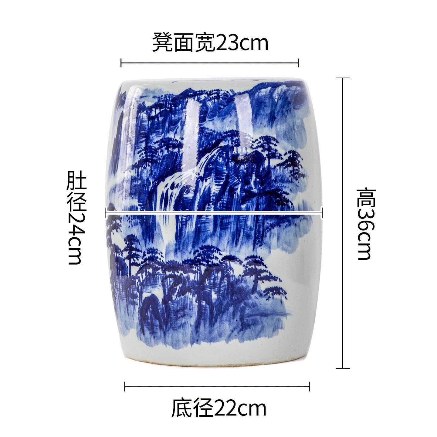 雨彤家居青花瓷六方凳新中式青花瓷陶瓷鼓凳换鞋凳茶几凳茶室瓷凳