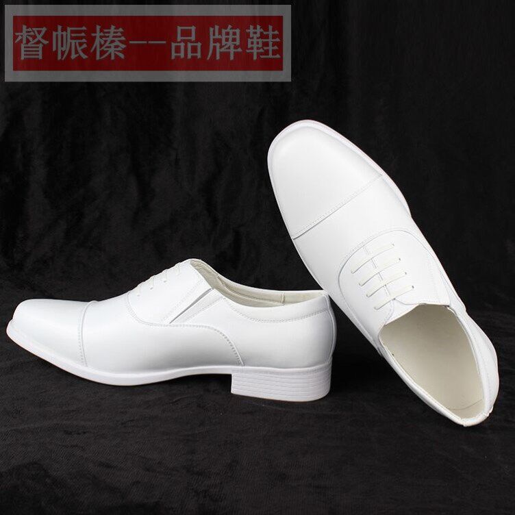 正版三接头白皮鞋男真皮夏季透气白皮鞋三尖头皮鞋正装皮鞋婚礼鞋