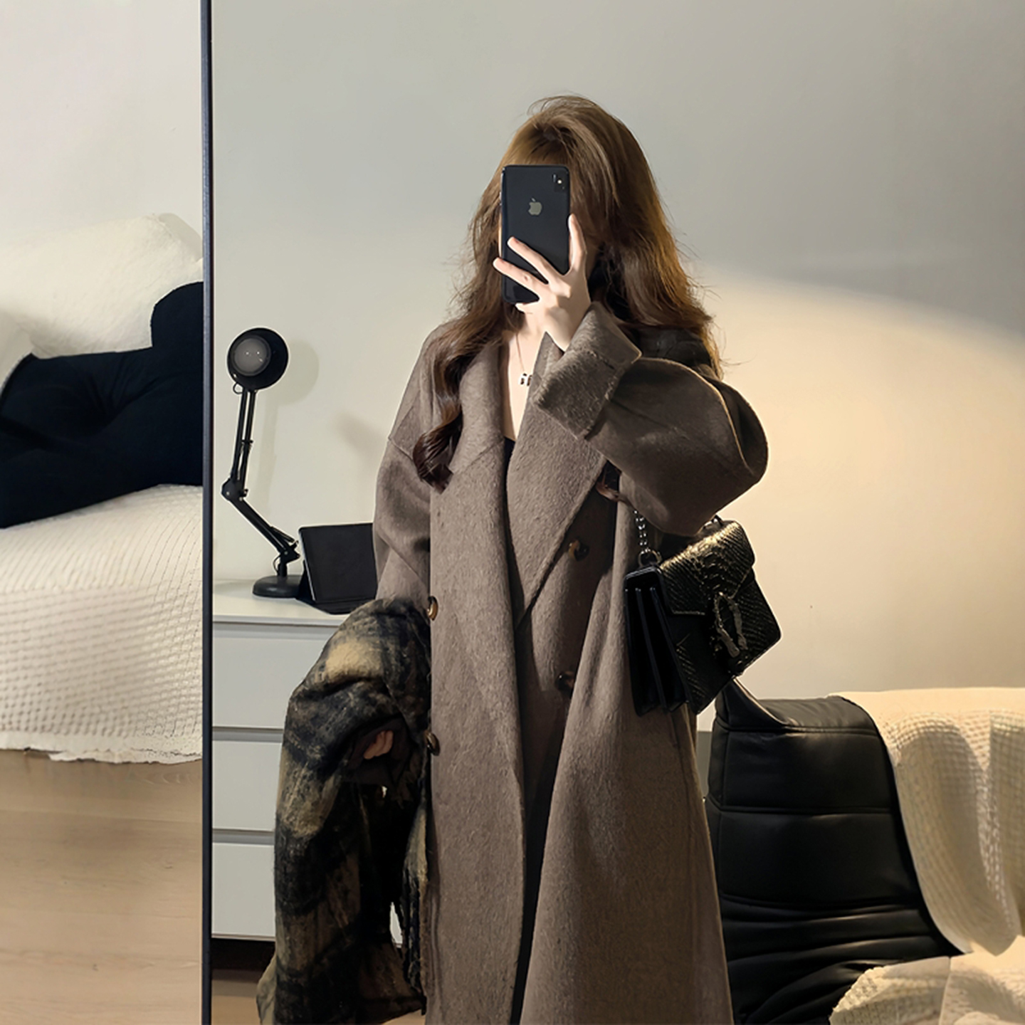 学院风美拉德棕色毛呢大衣女秋冬