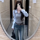 设计感修身 灰色条纹假两件拼接长袖 新款 女2025秋冬季 显瘦上衣 衬衫