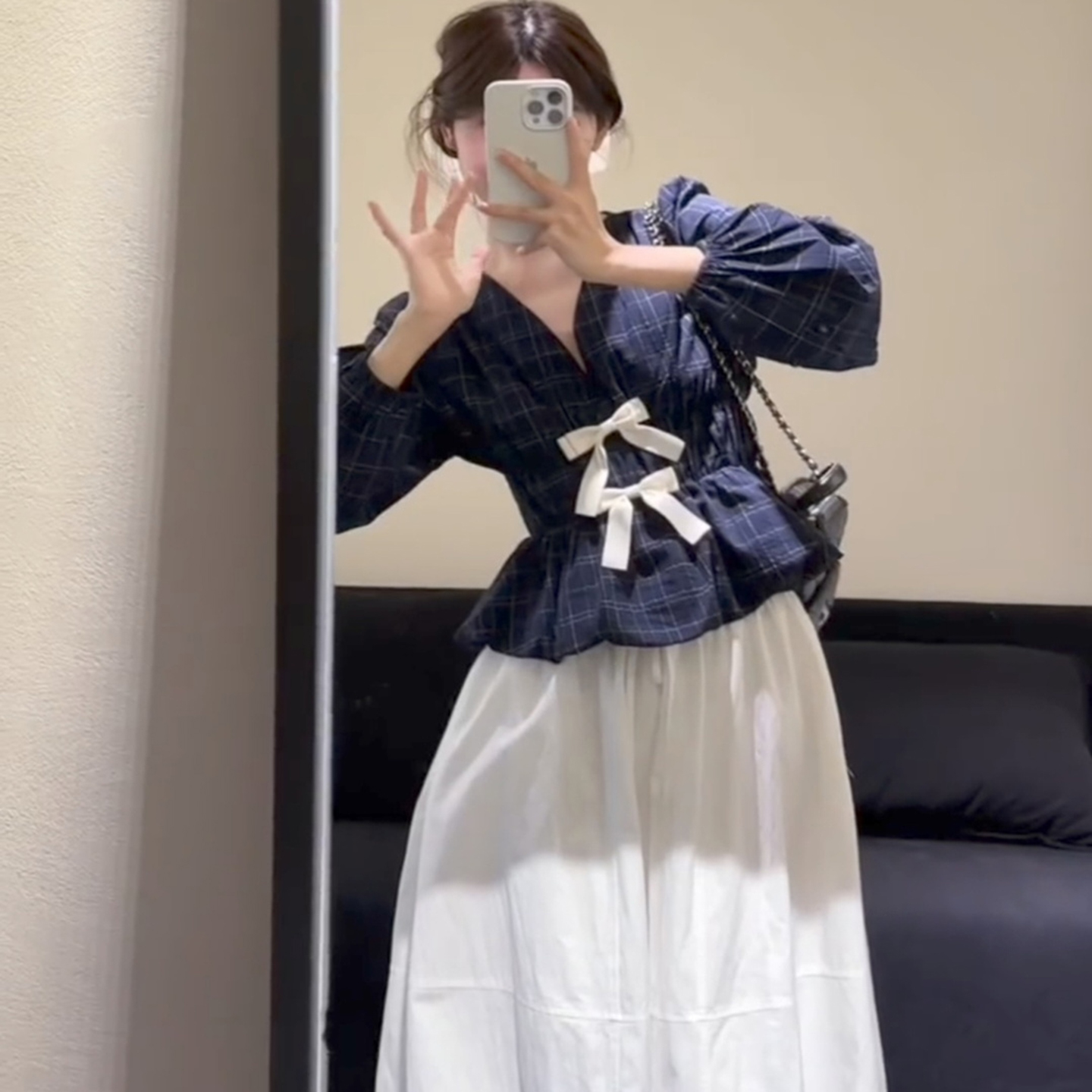 蝴蝶结衬衫套装连衣裙韩系氛围感