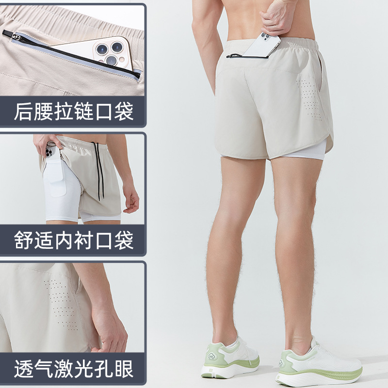 2025 NEW men's sports shorts 2 in 1 Running shorts men's dou