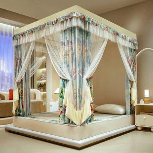 蚊帐印花韩版 双层坐床式 家用床幔儿童防摔遮光防尘一件代发蚊帐