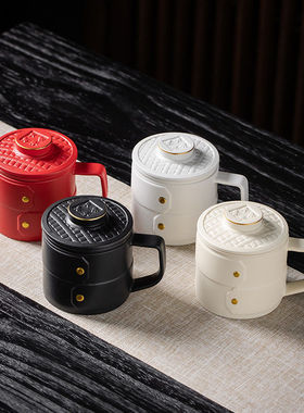 白色公杯礼品套装陶瓷带过滤蒸蒸日上茶水分离茶杯喝茶杯马克杯