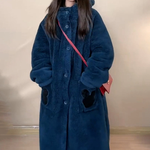 三层夹棉加厚长款连帽睡袍2026年秋冬季可外穿保暖休闲毛绒家居服