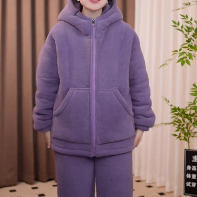 双层复合绒加厚保暖连帽家居服