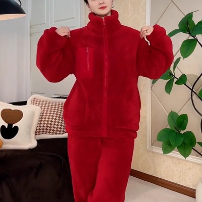 双层复合绒加绒加厚家居服套装