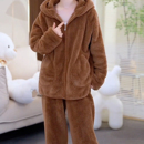 冬季 珊瑚绒加厚女士拉链家居服2025年毛绒保暖法兰绒纯色睡衣套装
