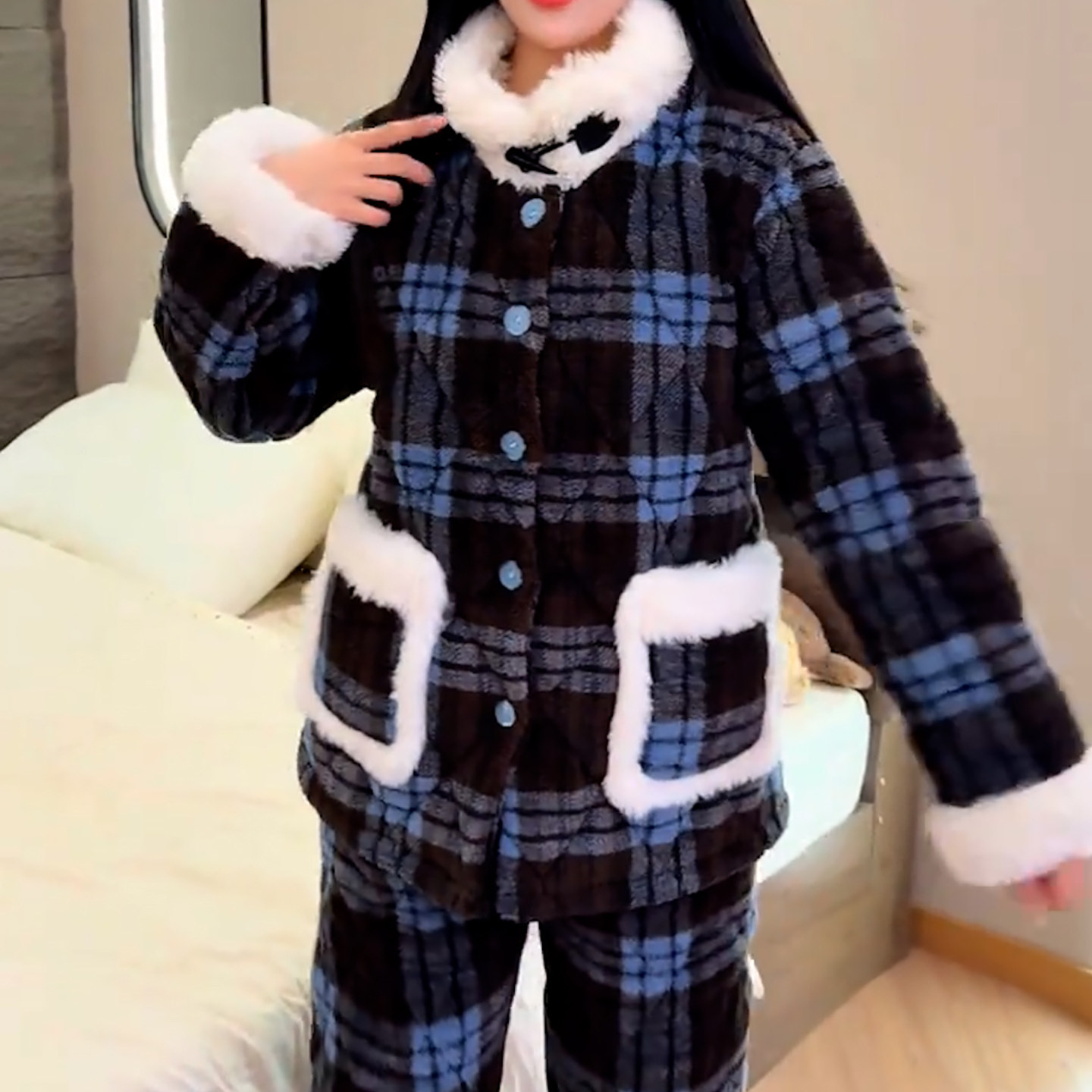 加绒加厚珊瑚绒毛绒绒家居服