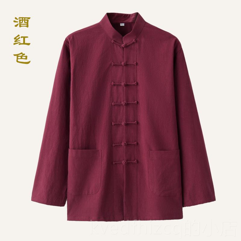 新款春秋纯棉老打粗布中式盘扣士上衣唐装男青年中国风底衫老中年