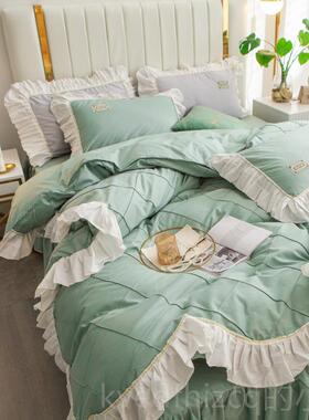 新款欧网红isn白色全棉床上用品四件套公主风棉纯床单被套床裙款4