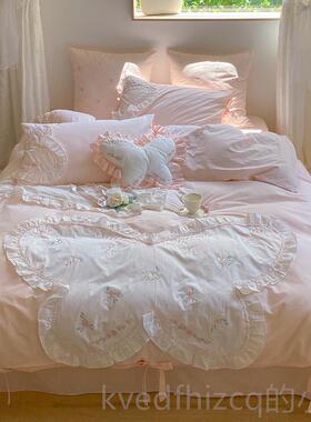 新款花卉刺蓝绣田全棉水洗棉四园件套小清新紫色纯棉风被套床上用