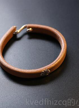 新款一休高郎桥吾进口日本枥木革植鞍5鞣革92纯银钩皮手环手镯