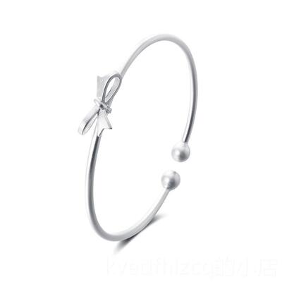 新款clect珂银里蝴蝶结银手镯女纯年轻子款银镯999足银心生实日礼