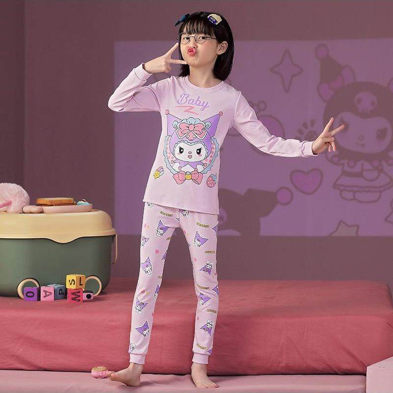 儿童秋衣秋裤纯棉女童长袖睡衣春秋男女孩子卡通库洛米套装家居服