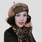 女士秋天洋气帽子女士新款 帽子假发一体贝小蝴蝶结雷帽翻翘假发透