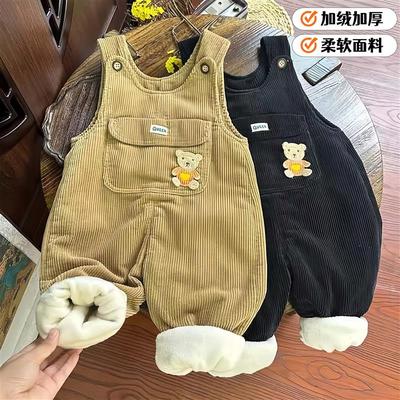 宝宝背带棉裤加厚外穿冬一岁小童裤子加绒保暖男宝男童长裤背带裤