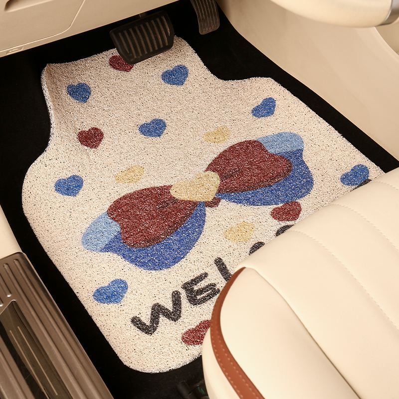 汽车丝圈脚垫主驾驶单片地毯垫子卡通可爱女士车载车内用品地垫