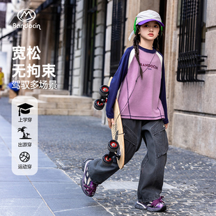 儿童加厚运动长裤 半度闲女童加绒工装 中大童25新款 洋气秋冬装 潮 裤