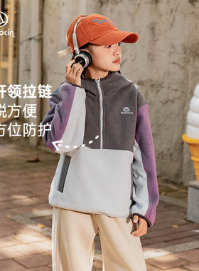 半度闲秋冬原创双面绒撞色卫衣