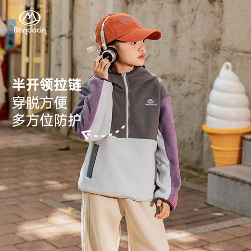 半度闲秋冬原创双面绒撞色卫衣