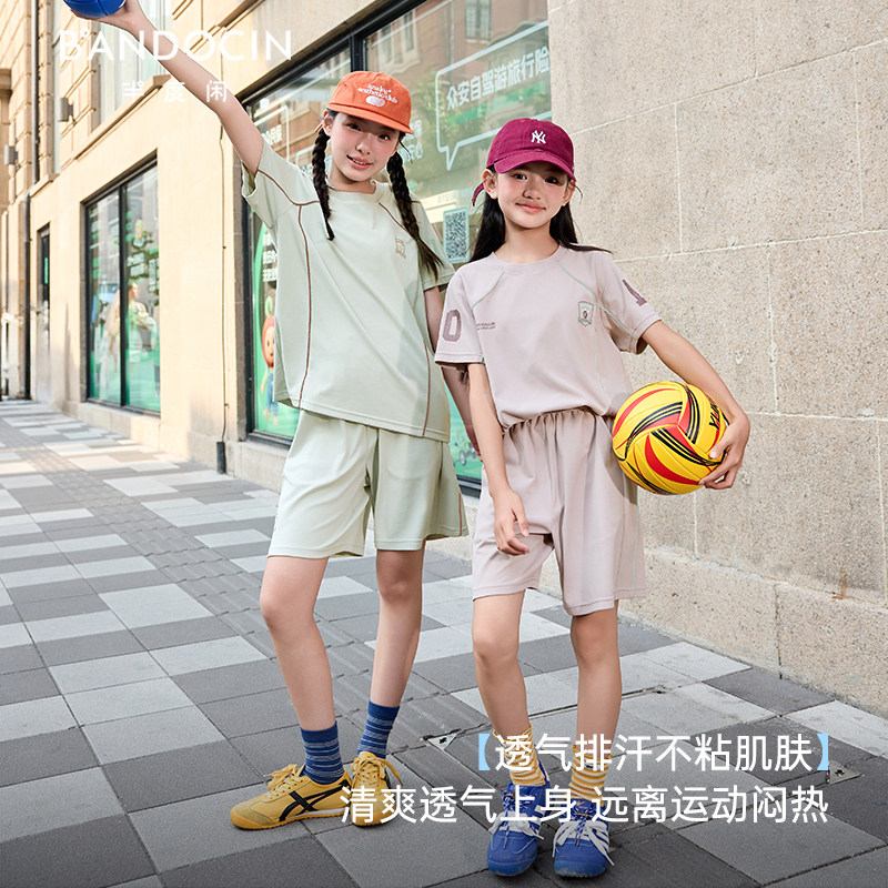 半度闲女童运动套装夏短袖两件套图片