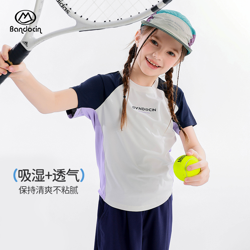 半度闲女童运动速干衣夏季薄款洋气2025年新款儿童夏装短袖t恤潮