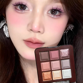 一眼沦陷 甜酷烟紫色碎钻烟熏九色眼影盘ins珠光哑光紫色眼影