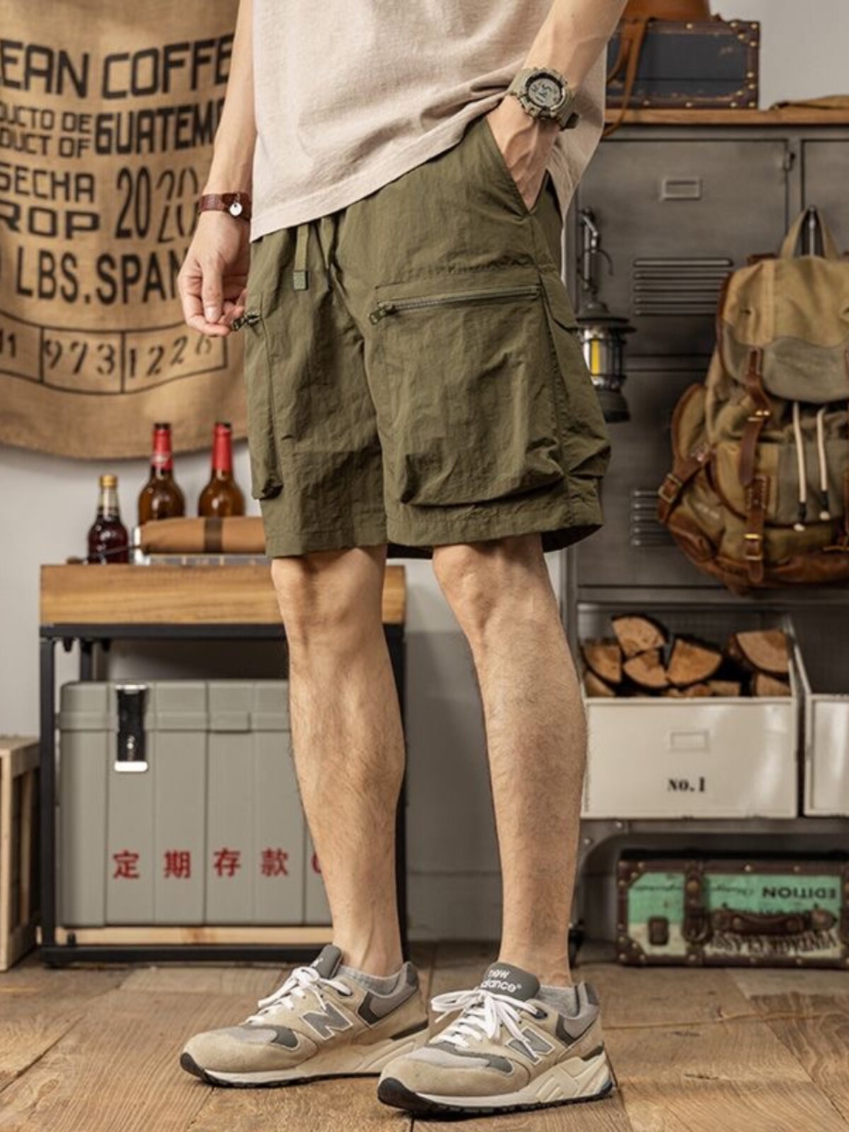 JAPANESE RETRO CARGO SHORTS MENS OUTDOOR FUNCTION ICE SILK QUICK-DRYING MULTI-POCKET BEACH PANTS CITYBOY CROPPED PANTS I