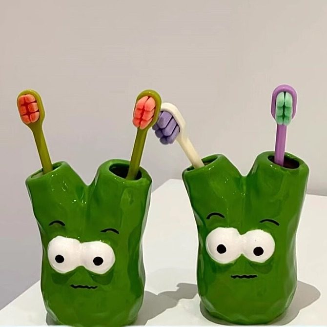 【卫生间各种神器】一颗葱牙刷架陶瓷洗漱台台面置物架牙刷收纳架