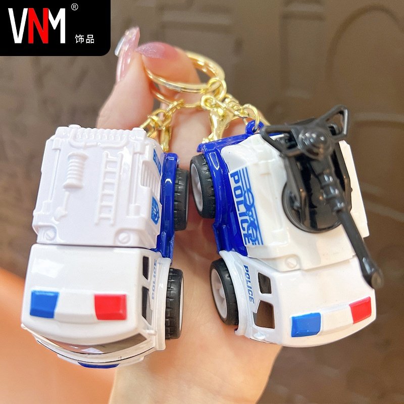 创意卡通迷你惯性警车钥匙扣回力小车玩具车汽车背包挂件礼品批发