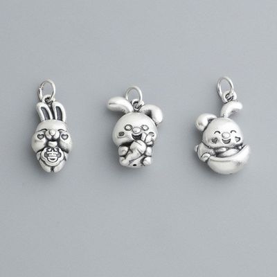 兔子年兔挂件足银DIY手链吊坠999