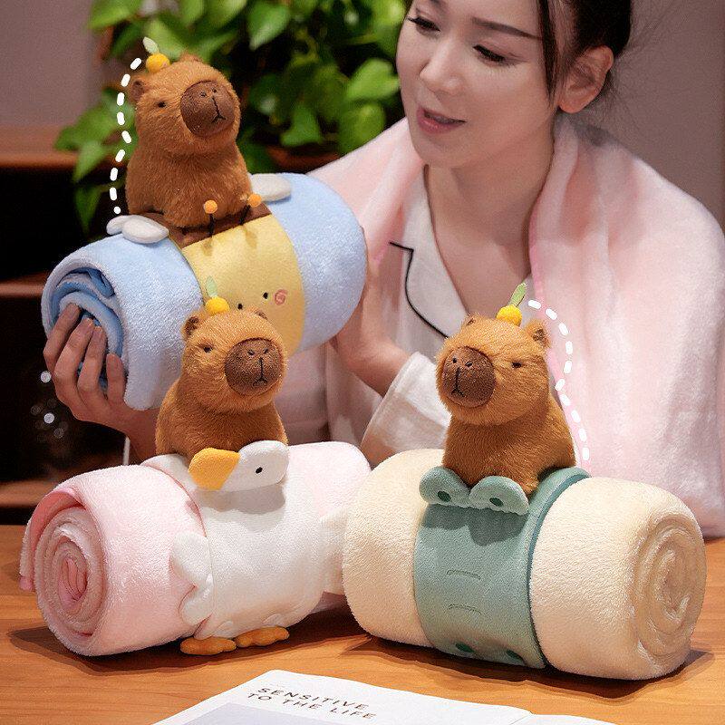 毯子午睡毛绒儿童礼物便携盖毯空调毯小法兰绒披肩卷毯水豚软萌