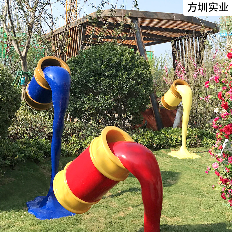 玻璃钢彩绘桶摆件创意颜料桶户外美陈雕塑园林装饰油漆桶主题公园