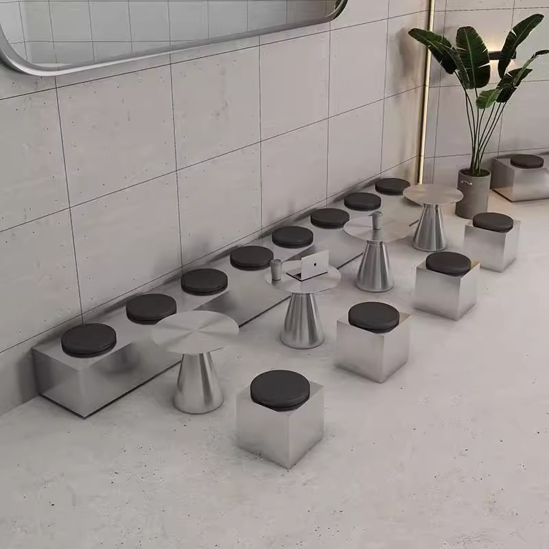 网红不锈钢工业风卡座沙发靠墙咖啡厅奶茶店桌椅外摆长条凳子组合