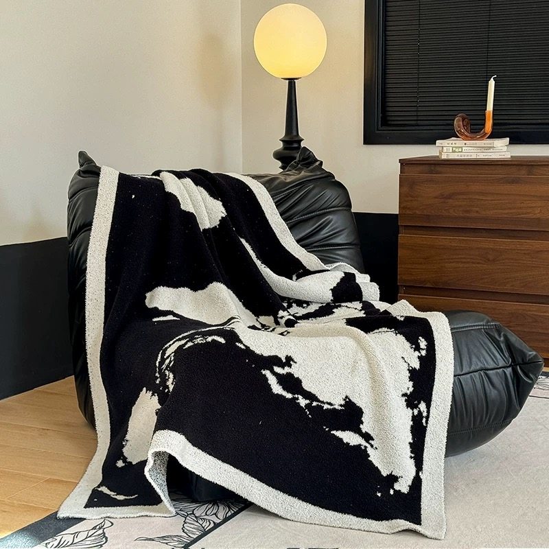 秋冬黑白简约半边绒沙发盖毯亲肤