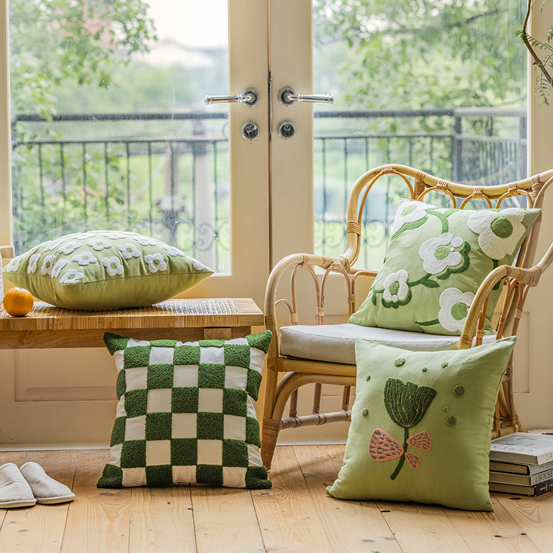 花朵可爱小清新轻奢纯棉刺绣清爽抱枕沙发靠枕床头靠垫样板间卧室