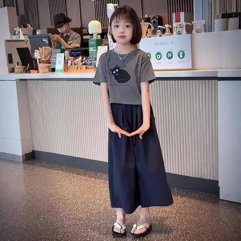 女童休闲套装夏季洋气时尚小女孩运动服百搭新款学院风短袖两件套