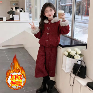 保暖冬季儿童拜年服网红拜年洋气中大童套装加绒宝宝两件套潮套装